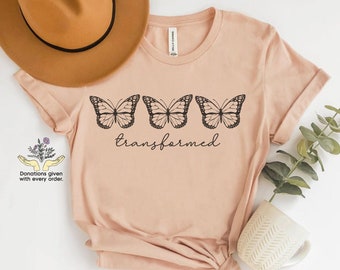 Chemise transformée, Chemise transformée par le Christ, Chemise papillon chrétienne, Chemise Louange à Dieu, Vêtements chrétiens, Vêtements confessionnels