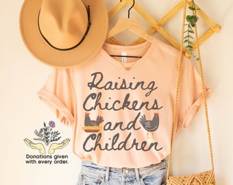 Raising Chickens and Children Shirt, Chicken Shirt, Chicken Mom Gift, Homesteader Shirt, Cottagecore Clothing, Farm Animals Tee, Farmer Gift