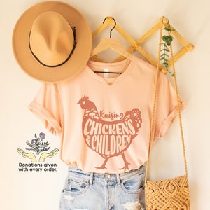 Raising Chickens and Children Shirt, Chicken Shirt, Chicken Mom Gift, Homesteader Shirt, Cottagecore Clothing, Farm Animals Tee, Farmer Gift
