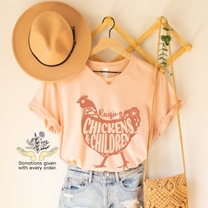 Raising Chickens and Children Shirt, Chicken Shirt, Chicken Mom Gift, Homesteader Shirt, Cottagecore Clothing, Farm Animals Tee, Farmer Gift