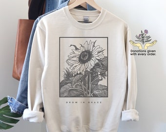 Grow In Grace Sweatshirt, Sunflower Sweatshirt, Christian Crewneck, Faith Based Clothing, Bible Verse Sweatshirt, Religious Fall Apparel