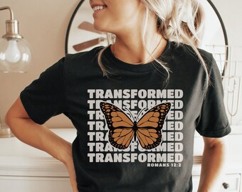 Chemise transformée, chemise religieuse, chemise chrétienne papillon, chemise verset biblique, chemises bohèmes chrétiennes, chemise transformée par le Christ