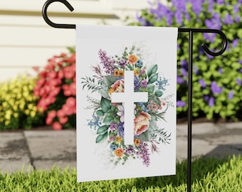 Floral Cross Garden Flag, Christian Garden Flag, Easter Garden Flag, Spring Outdoor Decor, Cross Yard Flag, Religious Flag, Christian Gifts