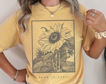 Comfort Colors® Shirt, Comfort Colors Christian Shirt, Grow In Grace Shirt, Sunflower Christian Shirts, Bible Verse Shirt, Scripture Shirt