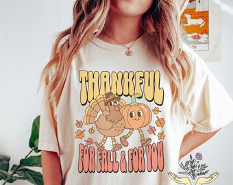 Comfort Colors Thanksgiving Shirt, Comfort Colors® Shirt, Retro Thanksgiving Shirt, Thankful Turkey Shirt, Fall Apparel, Groovy Pumpkin Tee