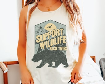 Support Wildlife Raise Twins Tank Top, Comfort Colors Tank Top, Twin Mom Tank Top, Twin Mom Gift, Mom of Twins Tank, Hiking Tank Tops