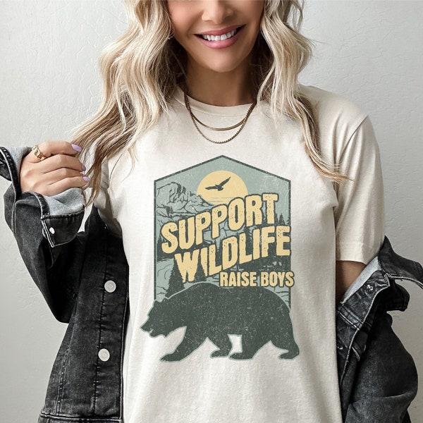 Support Wildlife Raise Boys Shirt, Mom Of Boys Shirt, Mother's Day Gift 2024, Camping Shirt For Women, Mom Hiking Shirt, Mountain Mama Tee