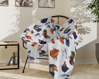 Chicken Blanket, Farmhouse Blanket, Chicken Mom Gift, Farm Blankets, Chickens Throw Blanket, Rooster Blanket, Homestead Blanket, Lightweight