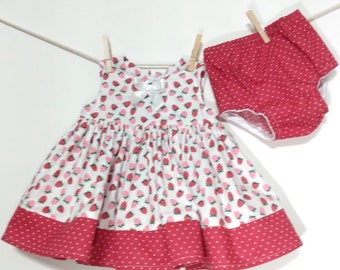 Girls 9-12 month size strawberry dress and bottoms. Summer, birthday, party, everyday play wear.