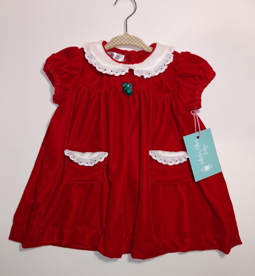 6 Mth Baby Girl Red Velvet Christmas Dress With Satin Collar Etsy