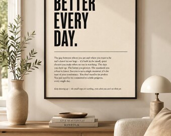 Motivational Wall Art, 1% Better Every Day Print, Inspirational Office Decor, Minimalist Quote Poster, Digital Download