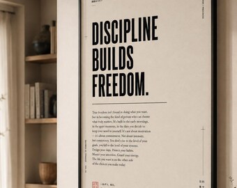 Discipline Builds Freedom Poster, Motivational Wall Art, Minimalist Mindset Quote, Office Gym Decor, Digital Download