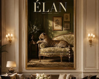 Luxury Leopard Wall Art, Dark Green Animal Print, Vintage Maximalist Decor, Elegant Living Room Poster, Digital Download