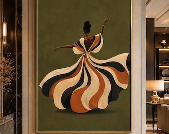 Afro Woman Dancing Wall Art Print, Black Woman Fashion Poster, Modern Afrocentric Decor, Elegant Feminine Artwork, Digital Download