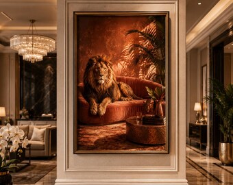Lion Wall Art, Luxury Wildlife Print, Majestic Lion Poster, Safari Wall Decor, African Animal Art, Masculine Home Decor