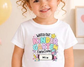 Camiseta personalizada para la vuelta al cole, camiseta de jardín de infancia con nombre personalizado, camiseta para el primer día de clase, camiseta escolar para niños