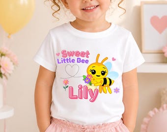Camiseta infantil personalizada de abejita, camiseta de cumpleaños de abeja para niñas, linda camiseta de abeja para bebés, regalo de atuendo personalizado para fiesta de abeja