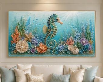 Seahorse Wall Art, Coastal Ocean Decor, Elegant Nautical Wall Print, Sea Life Artwork, Beach House Decor, Digital Download