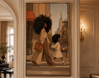 Black Mother Daughter Wall Art, Afro Woman Art Print, African American Family Decor, New York City Wall Art, Digital Download