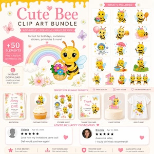 Bundle d'art clip abeille mignonne, petite abeille, petite abeille, 1er anniversaire d'abeille, fichier numérique petite abeille, autocollants, anniversaire de la petite abeille image 10