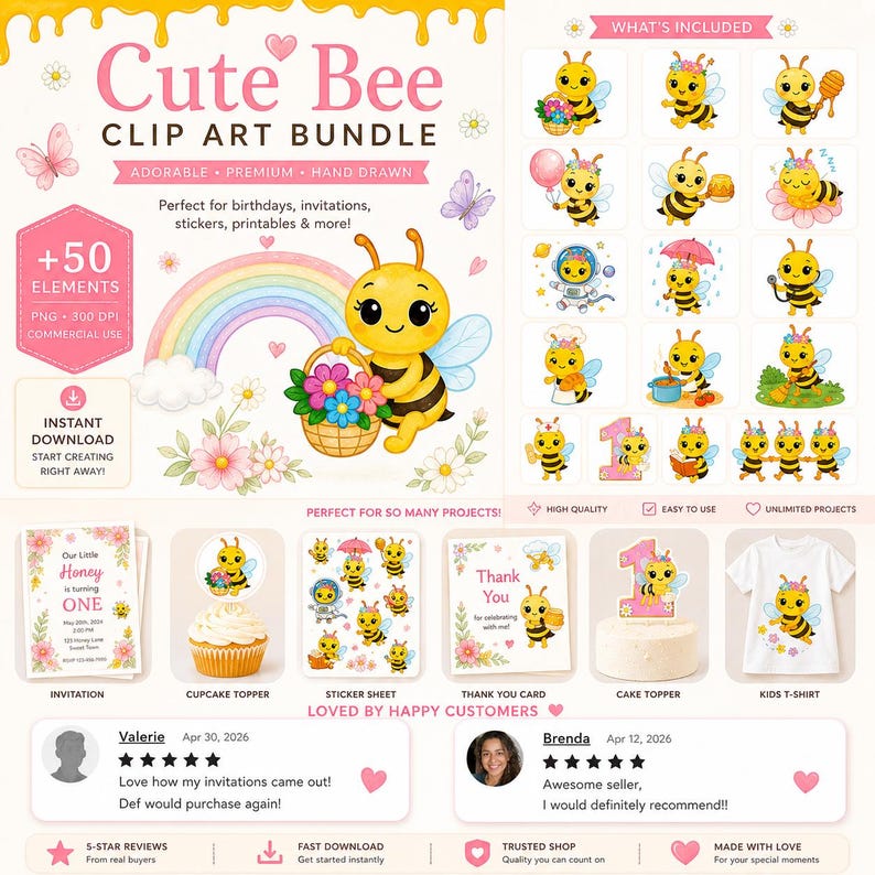 Bundle d'art clip abeille mignonne, petite abeille, petite abeille, 1er anniversaire d'abeille, fichier numérique petite abeille, autocollants, anniversaire de la petite abeille image 10