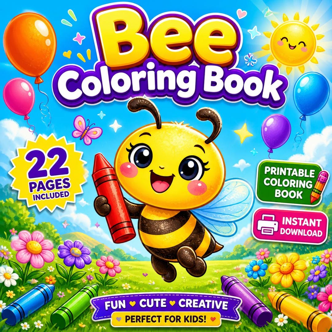 Bee Coloring Pages Printable for Kids, Toddler Activity Book PDF ...