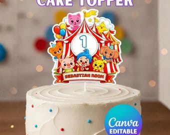 Adorno para tarta de circo personalizado / Adorno de cumpleaños / Nombre y número personalizados / Descarga digital