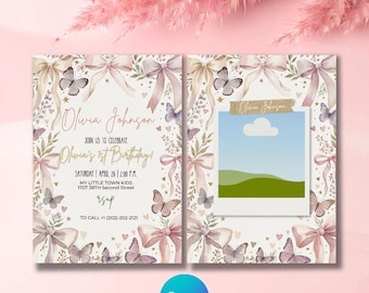 Plantilla de invitación para el primer cumpleaños de Lucky One, fiesta en rosa, verde y dorado (descarga digital)