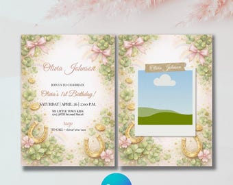 Plantilla de invitación para el primer cumpleaños de Lucky One, fiesta del Día de San Patricio (descarga digital)
