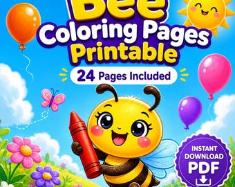Pages à colorier abeilles imprimables pour les enfants, livre de coloriage abeille 24 pages PDF, pages d'activités pour tout-petits, livre occupé préscolaire, téléchargement immédiat