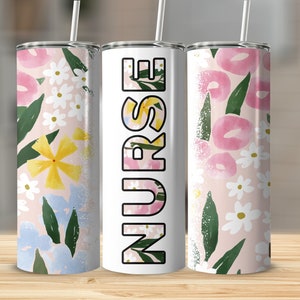 Nurse Tropical Pattern 20oz Skinny Tumbler Wrap Sublimation Design, Straight and Tapered Wrap, Instant Download, Nurse Mom Gift for Mothers image 4