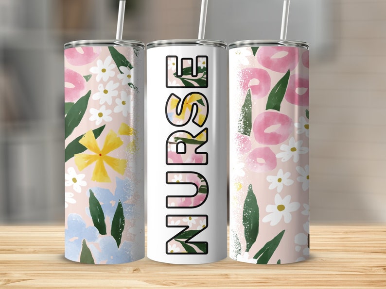 Nurse Tropical Pattern 20oz Skinny Tumbler Wrap Sublimation Design, Straight and Tapered Wrap, Instant Download, Nurse Mom Gift for Mothers image 4