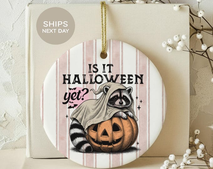 Feral Raccoon Halloween Ornament, Is It Halloween Yet Ghost Trash Panda Decor, Spooky Season Pumpkin Fall Tree Charm Gift