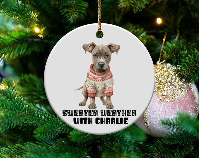 Sweater Weather with Custom Pet Name Ornament Personalized Dog Christmas Tree Decoration Pet Lover Gift