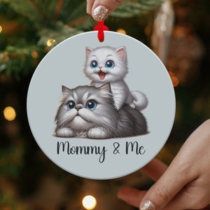 Mommy and Me Cat Ornament, Cute Cat Ornament, Personalized Pet Ornament, Christmas Tree Decoration, Mom and Baby Cat Gift