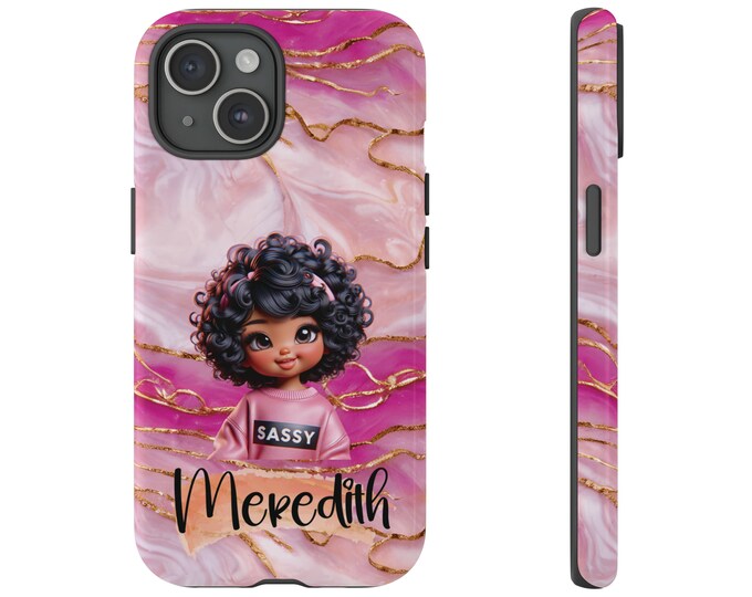Personalized Marble Sassy Girl iPhone Case, Customized Gift With Name For Apple iPhone Case, iPhone 15, 14, 13, Mini, Pro, Pro Max, Plus