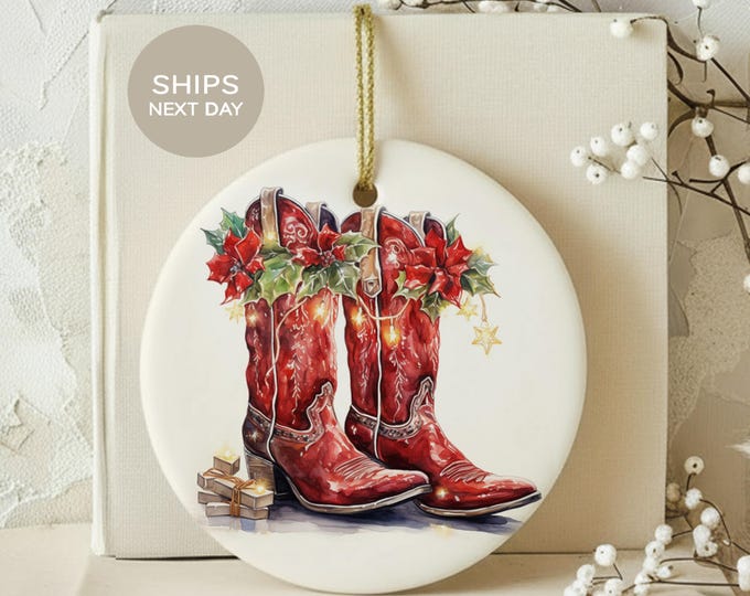 Cowboy Boots Christmas Ornament, Western Holiday Decor, Rustic Country Tree Decoration, Cowgirl Boot Ornament Gift for Her