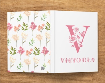Custom Hardcover Personalized Floral Journal with Monogram Initial, Customized Hardcover Notebook Perfect Floral Gift Idea For Women And Kid