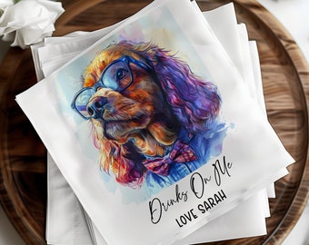 Custom Pet Cocktail Napkins, Personalized Dog Wedding Napkins, Custom Pet Portrait Napkins, Pet Lover Wedding Decor, Pet Cocktail Napkins