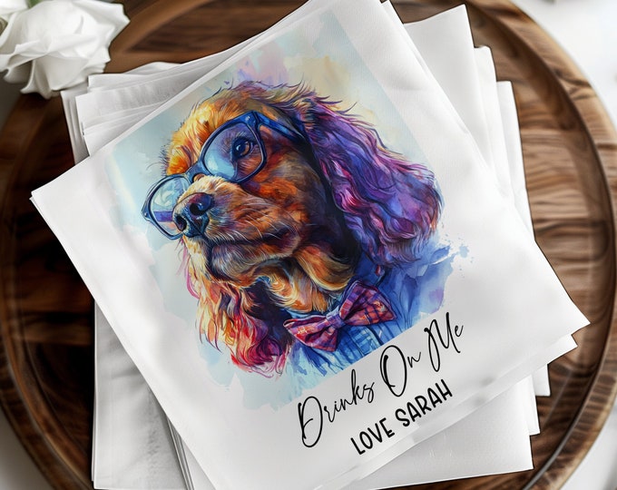 Custom Pet Cocktail Napkins, Personalized Dog Wedding Napkins, Custom Pet Portrait Napkins, Pet Lover Wedding Decor, Pet Cocktail Napkins