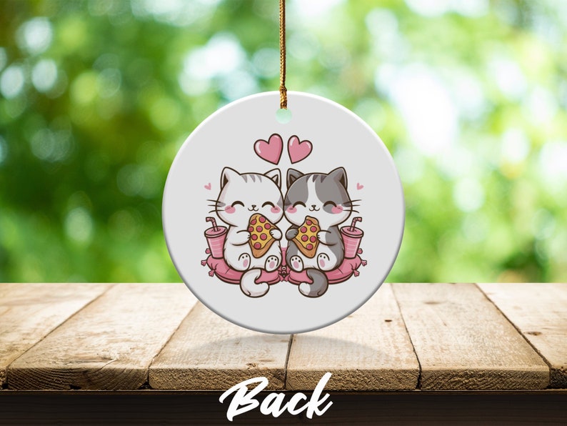 Cute Cat Eating Pizza Ornament, Pizza Loving Cats Ornament, Adorable Cat Couple Decoration