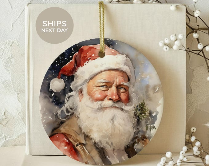 Vintage Santa Claus Ornament, Watercolor Christmas Tree Decor, Nostalgic Father Christmas Holiday Keepsake, Rustic Xmas Gift for Family