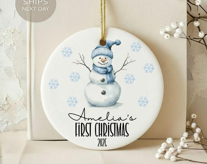 Personalized Ornament, Baby's First Christmas, Snowman Ornament, New Baby Gift, Custom Year, Christmas Ornament, Winter Decor