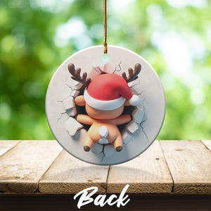 Dual-Sided 3D Effect Cute Reindeer Christmas Ornament Santa Hat Adorable Holiday Decoration Festive Deer Christmas Tree Hanging Ornament