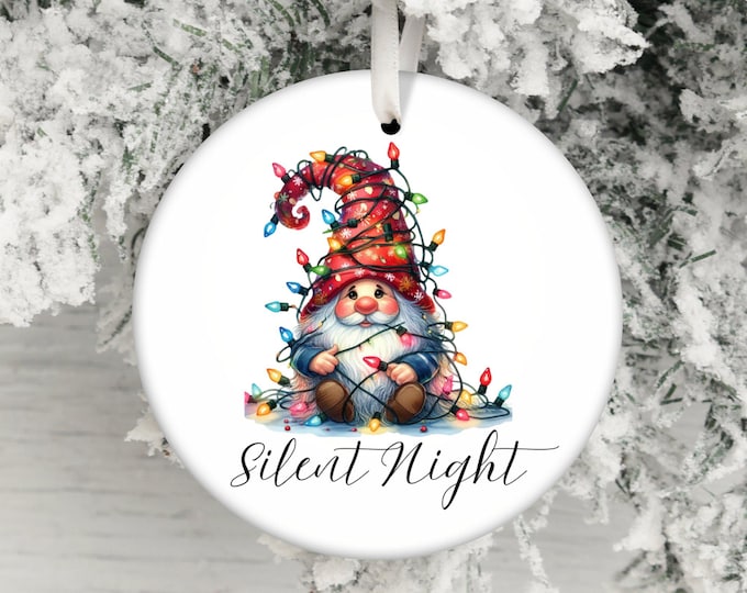 Holiday Gnome Ornament, Christmas Gnome Decoration, Silent Night Gnome, Festive Home Decor, Seasonal Gnome Collection