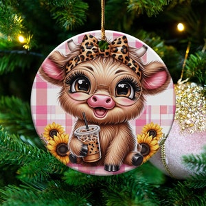Cute Highland Cow Ornament, Adorable Cow Figurine, Animal Ornament, Highland Cow Decoration, Farmhouse Animal Decor, Cow Collectible