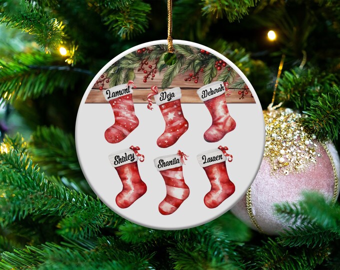 Christmas Ornaments Personalized Family, family of 6 ornament, Custom Family Stocking Ornament With Names Xmas Ceramic Keepsake Gift 2024