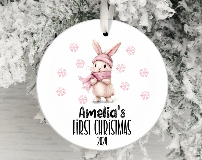 baby first christmas ornament, cute bunny christmas ornament, personalized baby ornament, baby's first holiday decor, unique holiday gift
