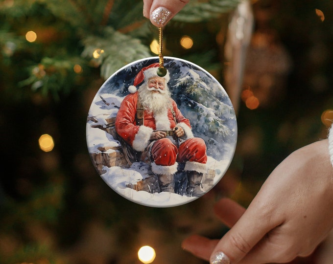 Santa Claus Christmas 2024 Ornament, Christmas Decoration, Holiday Gift Idea, Heirloom Keepsake, Round Ceramic, Gift Exchange, Gift Idea