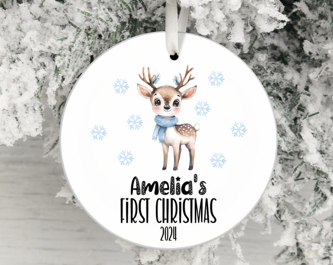 baby first christmas ornament, baby deer christmas ornament, personalized baby ornament, 2024 baby christmas ornament, new baby gift